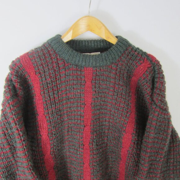 Vtg Browns of Bermuda Men XL Heather Maroon Red Green Cable Wool Sweater Ireland - Picture 5 of 9
